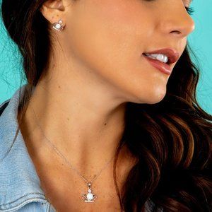 Rhodium Plated 925 Sterling Silver Crown Synthetic Opal CZ Set